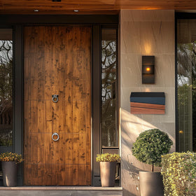 xhlokk modern wood-and-metal look suits many exteriors.