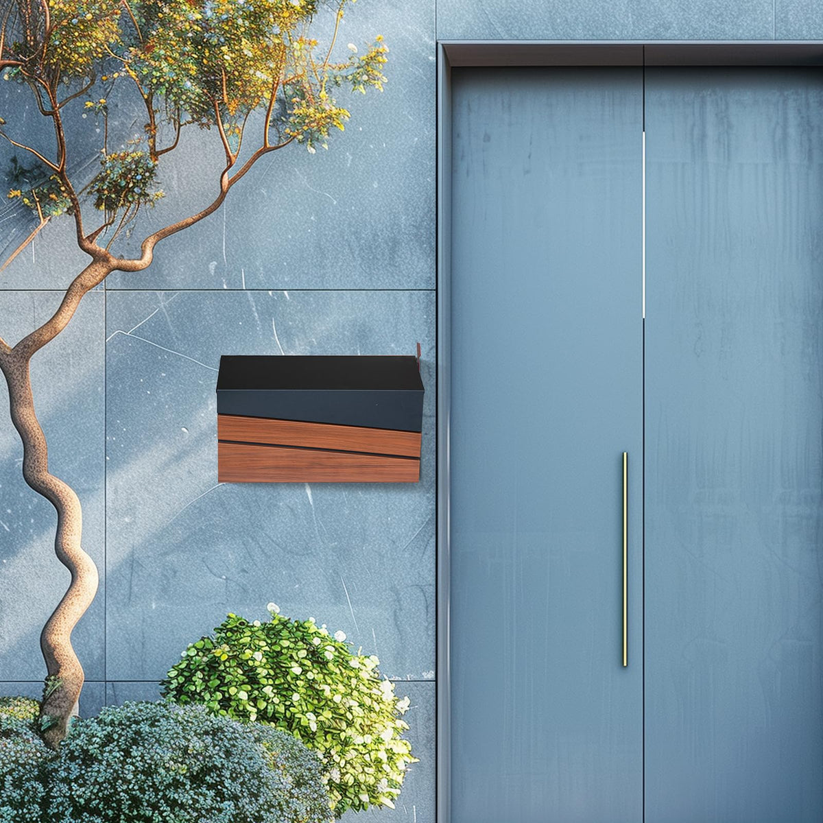 walnut wood-grain metal panel blends traditional and modern styles