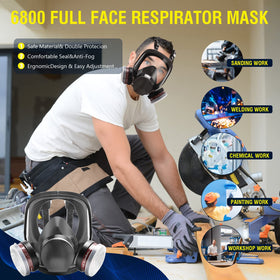 XIANZHO full-face respirator mask, car spray compatible, reduces exposure during coating.