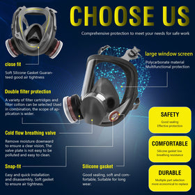 XIANZHO full-face respirator mask, side view, secure coverage for professional painting tasks.