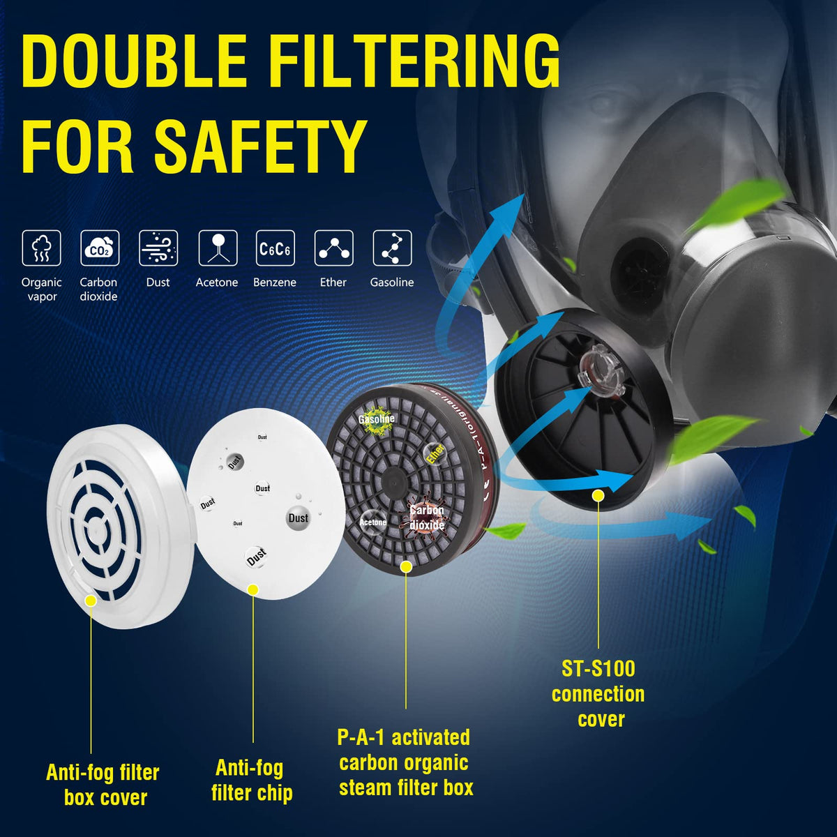 XIANZHO full-face respirator mask, adjustable straps, comfortable fit for long spray sessions.