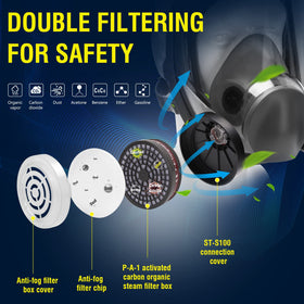 XIANZHO full-face respirator mask, adjustable straps, comfortable fit for long spray sessions.