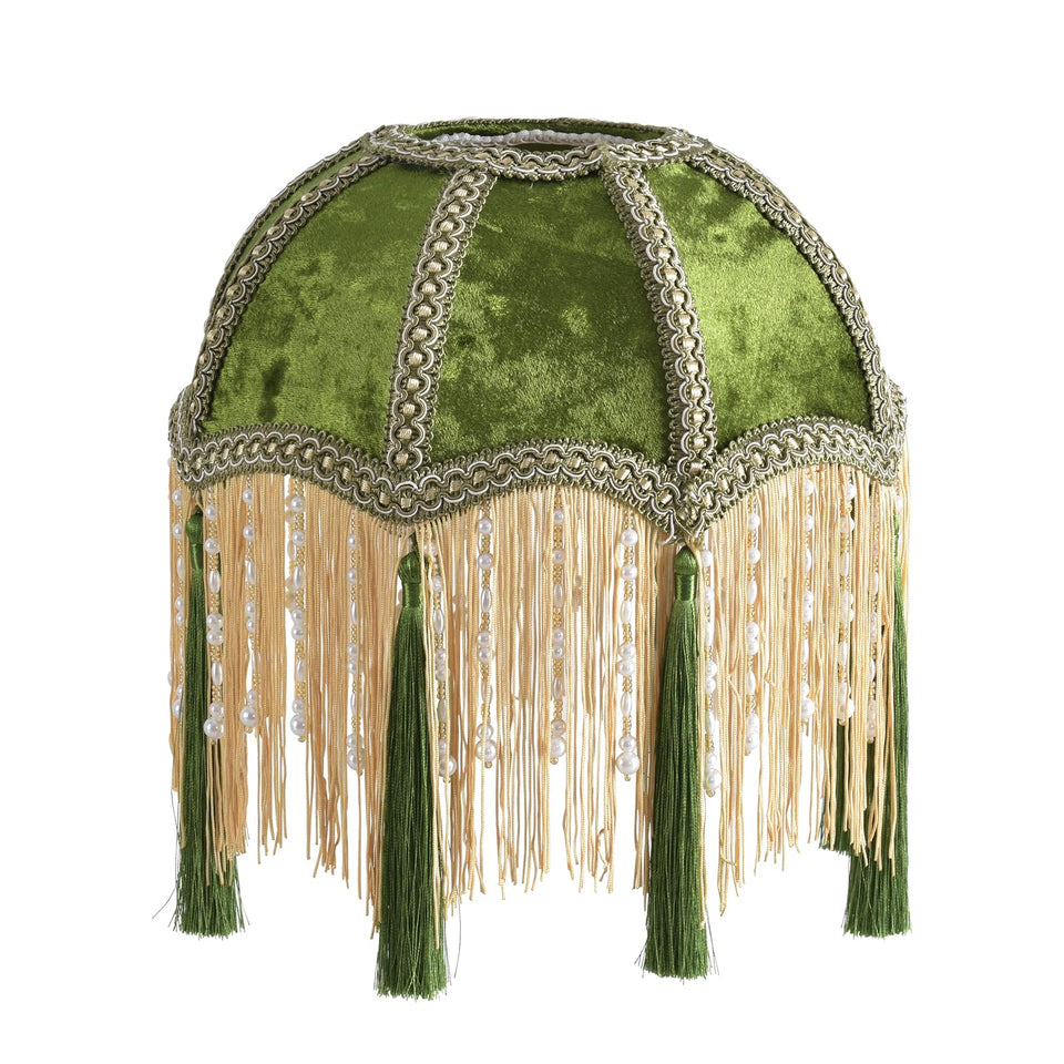 XiaoJuande tassel lampshade in olive-green with bell shape adds vintage charm.