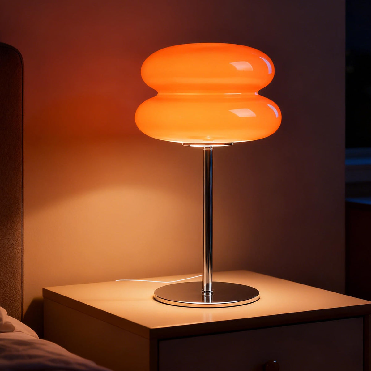 xiaojuande mushroom lamp with egg-tart shade providing warm ambient lighting for cozy bedrooms