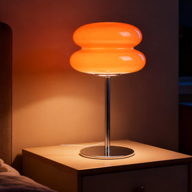 xiaojuande mushroom lamp with egg-tart shade providing warm ambient lighting for cozy bedrooms