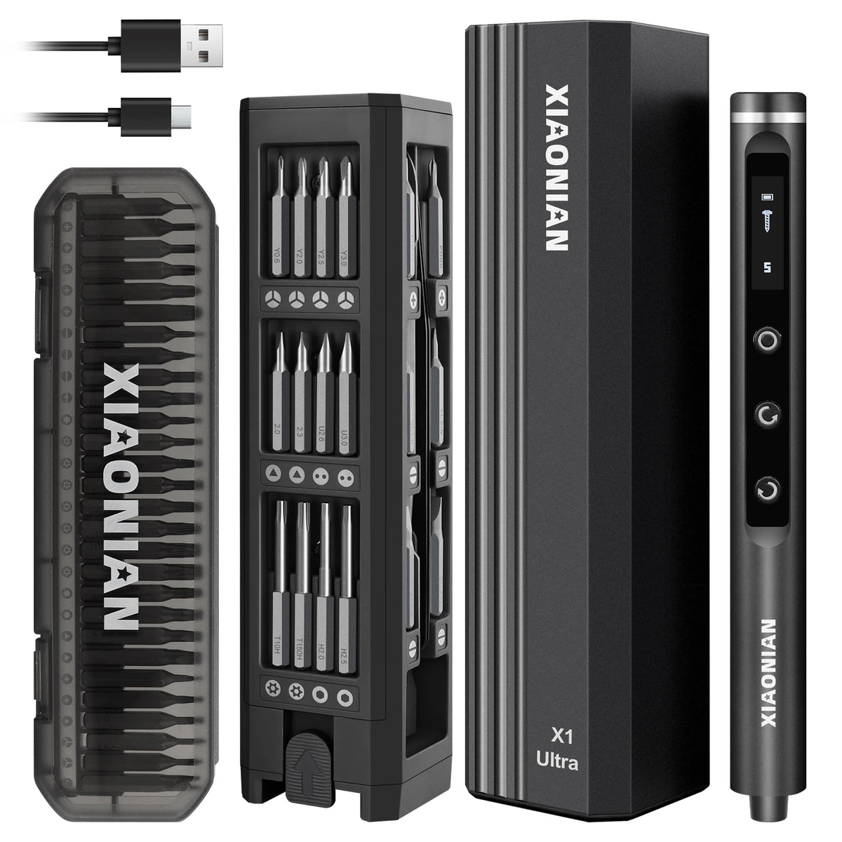 XIAONIAN precision screwdriver with 76-in-1 bits for detailed electronics repairs.