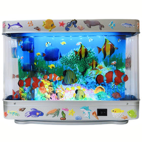XiaYiTL fake fish tank lamp on desk creates calming underwater ambience.