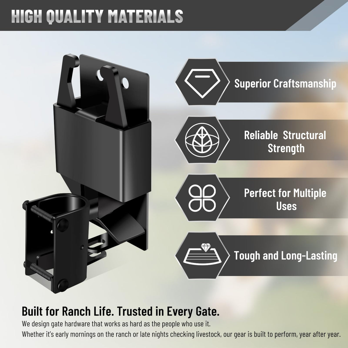 XIEKRAB 2P Farm Gate Latch close-up steel body with rust-resistant coating