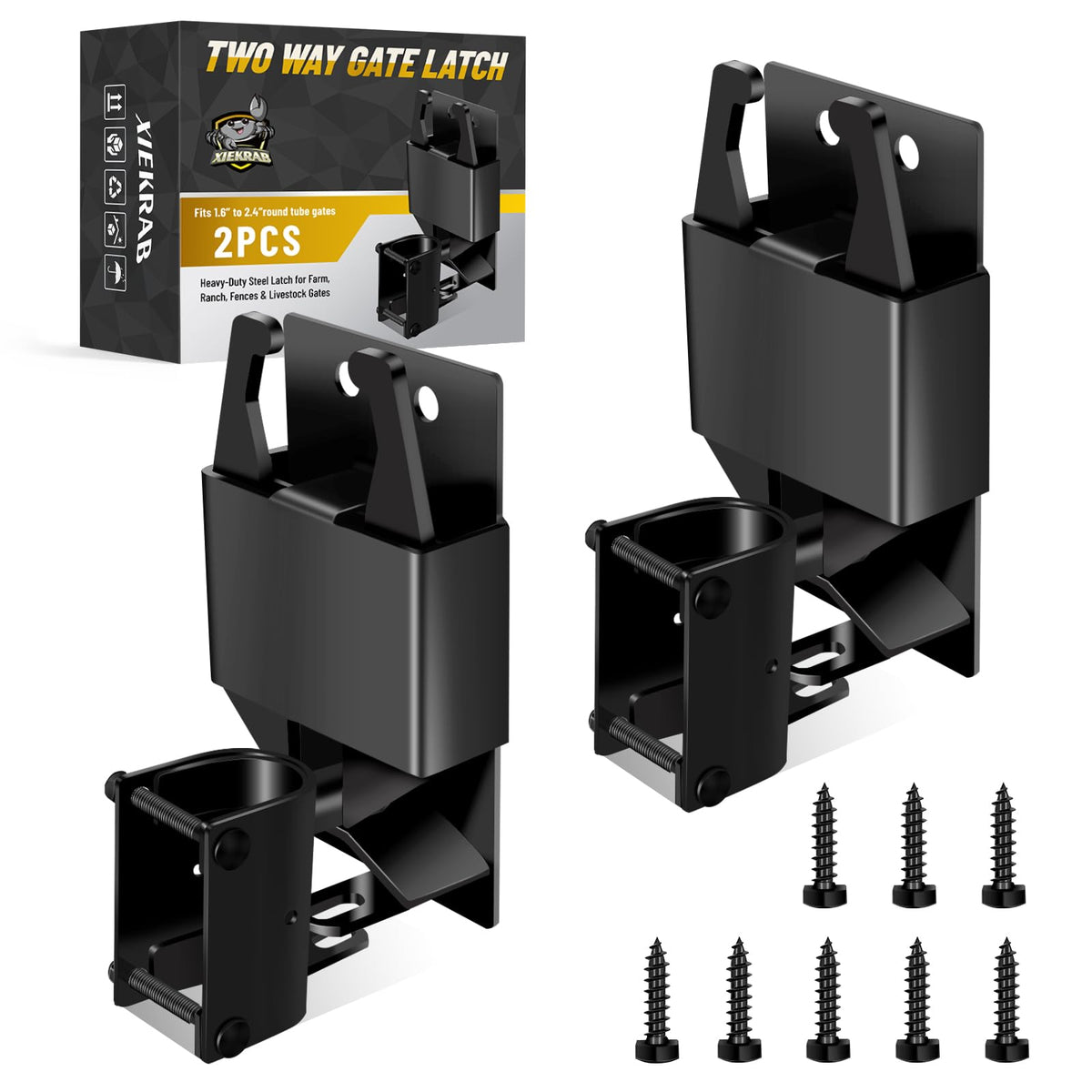 XIEKRAB 2P Farm Gate Latch front view shows durable outdoor hardware for gates