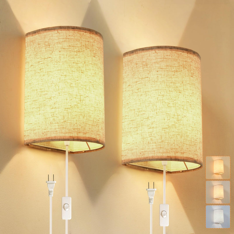 XIEYOR plug-in wall sconce with warm white glow, perfect for cozy bedrooms.