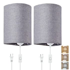 XIEYOR wall sconce set2 with grey fabric shade adds warm ambience to a bedroom