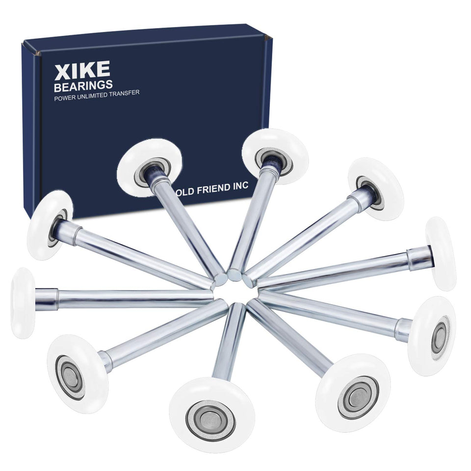 XIKE 10-pack white nylon garage door roller front view; supports quiet, smooth operation.