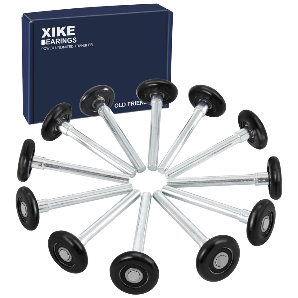 XiKe 12-pack black 2in nylon roller with 4in stem for smooth garage door operation.