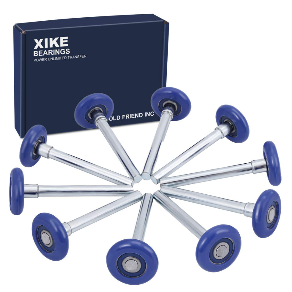 XIKE blue nylon garage door roller with 2in wheel and 4in stem for smooth operation.