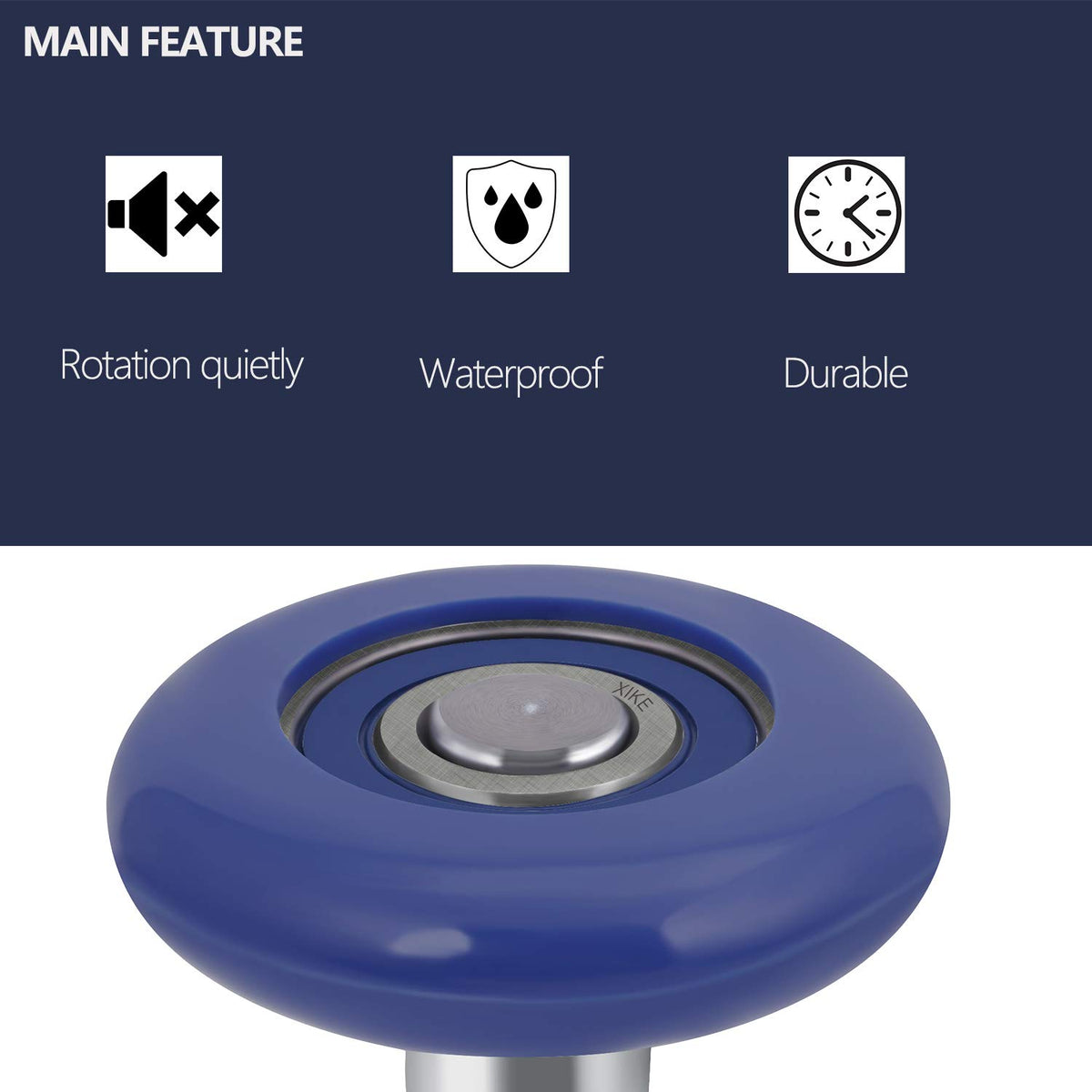 XIKE nylon roller with 4-inch stem for balanced, low-noise door movement.