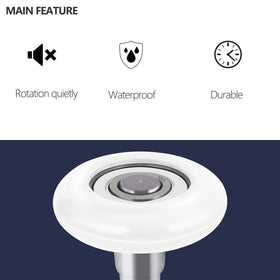 XIKE nylon garage door roller side view; highlights quiet operation and high-load capability.
