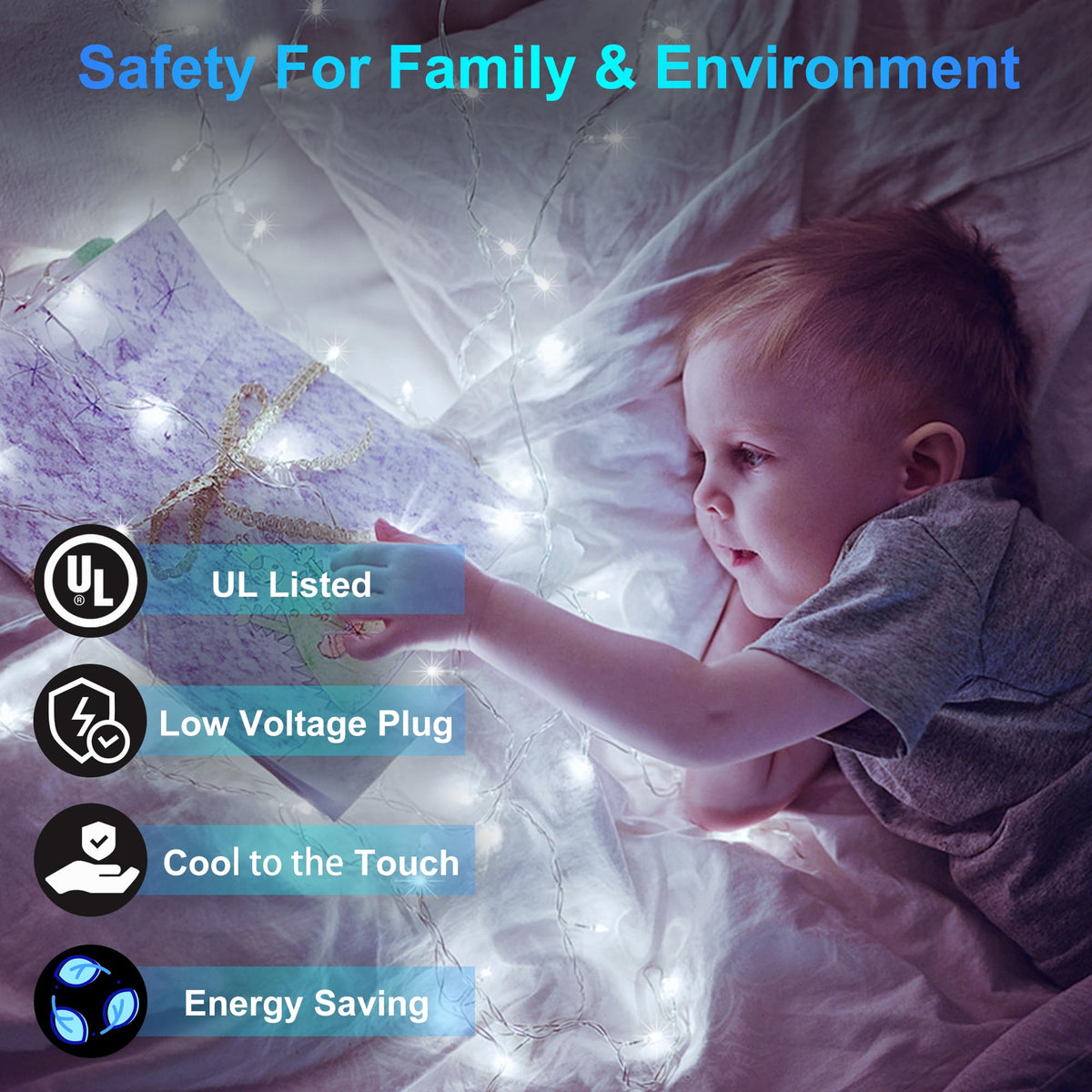 XIKENGSHQ 350LED 90FT lights bring cozy mood to a bedroom