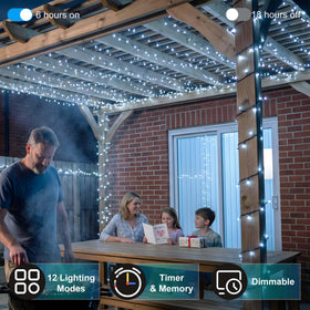 XIKENGSHQ 350LED 90FT lights along a fence add consistent, even lighting