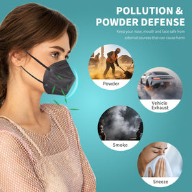 XIKII KN95 black mask with adjustable nose clip for secure seal.