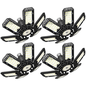 XILLUMI CORE four-pack garage lights illuminate a workshop with ultrabright, even coverage.