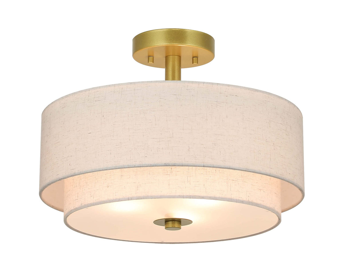 XiNBEi Lighting 3-light semi flush drum shade viewed from below, warm living room glow
