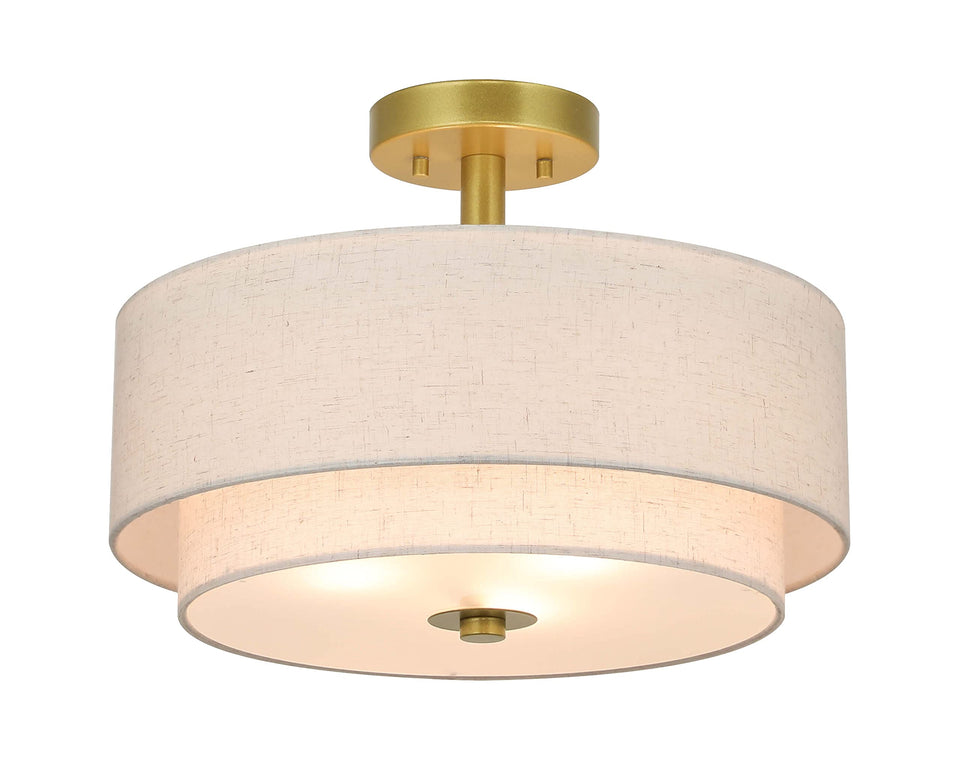XiNBEi Lighting 3-light semi flush drum shade viewed from below, warm living room glow
