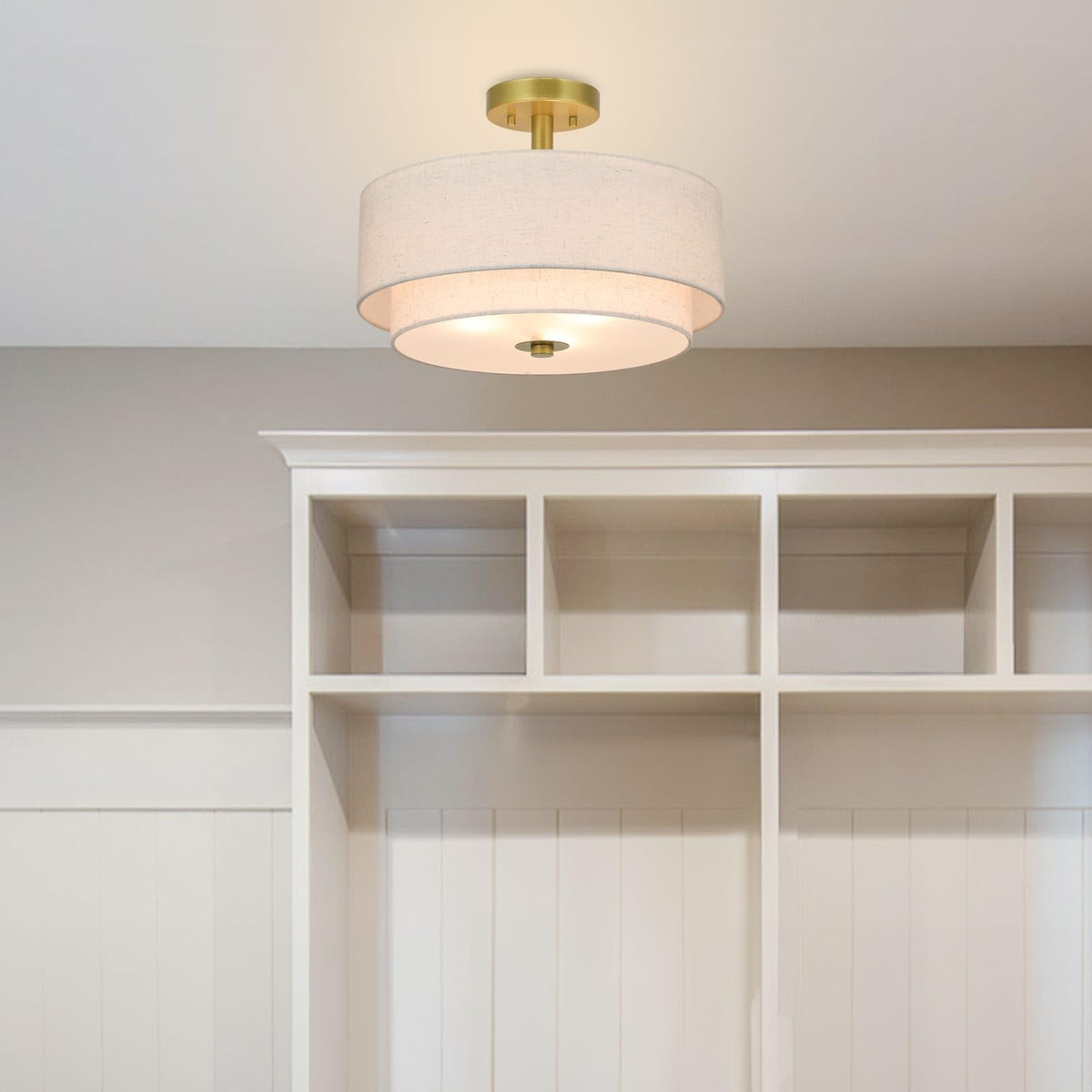 XiNBEi Lighting brass close-to-ceiling mount with fabric shade for elegant bedrooms