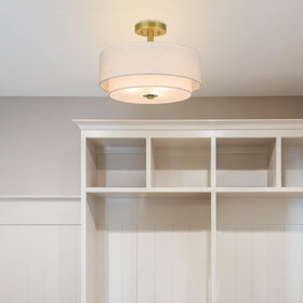 XiNBEi Lighting brass close-to-ceiling mount with fabric shade for elegant bedrooms