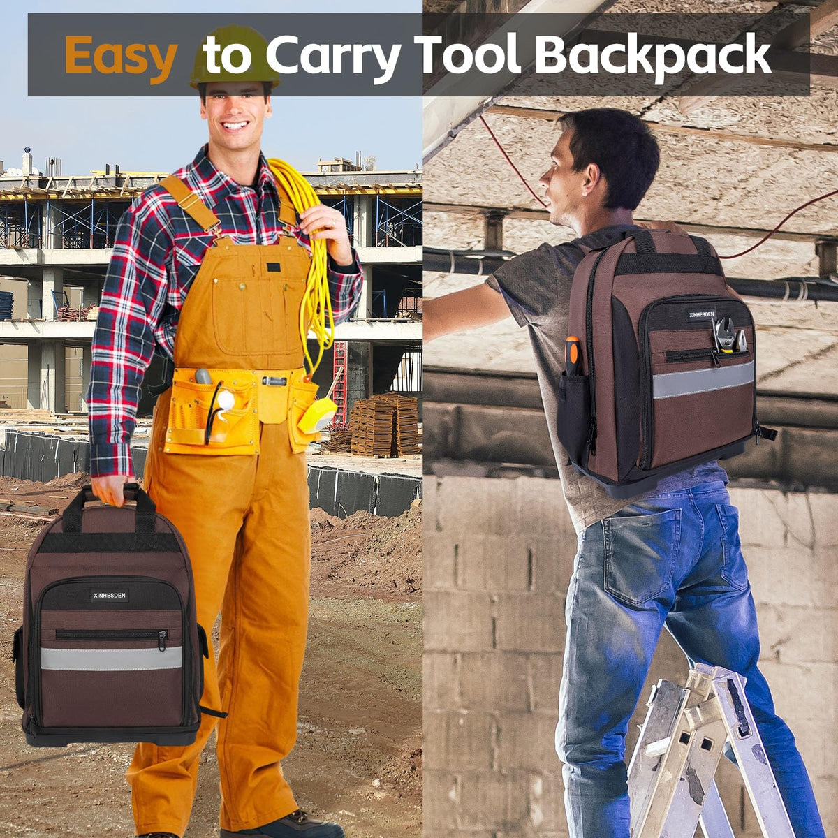 XINHESDEN Tool Backpack clear parts box included for fast parts access.