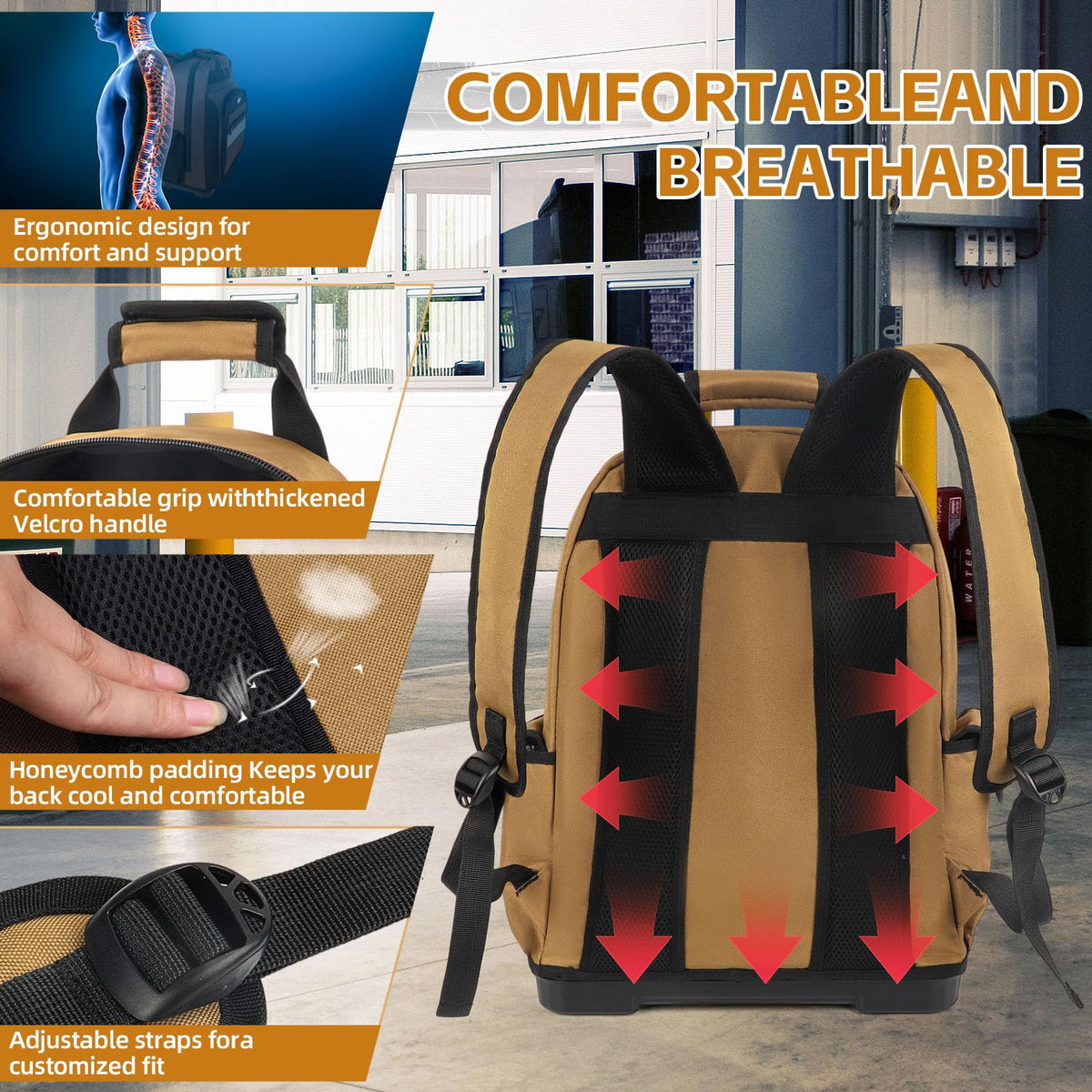 XINHESDEN main compartment provides easy access to larger tools