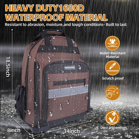 XINHESDEN Tool Backpack molded base keeps it upright and dry on damp jobs.