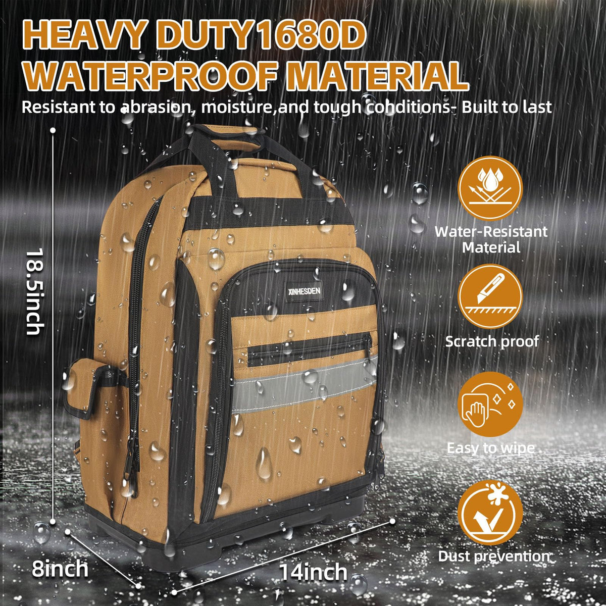 XINHESDEN electrician backpack with soft adjustable straps for reduced shoulder strain