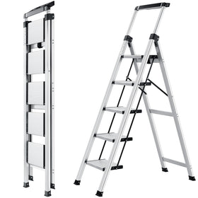 XinSunho 5-step ladder opened to reach high shelves safely