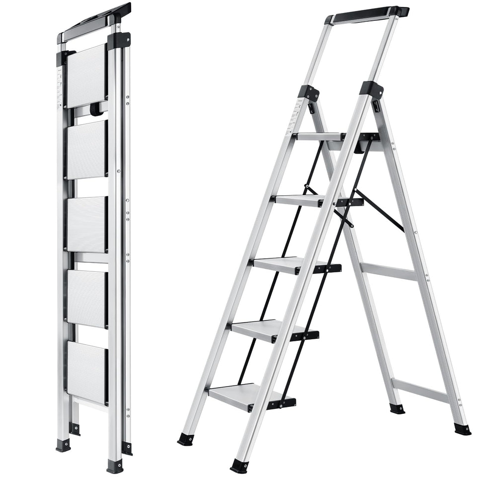 XinSunho 5-step ladder opened to reach high shelves safely
