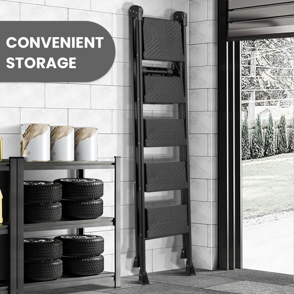 XinSunho 5 Step Ladder with non-slip treads and reinforced frame for safety.