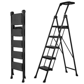 XinSunho 5 Step Ladder with foldable handrail and tray for quick reach and organized tools.