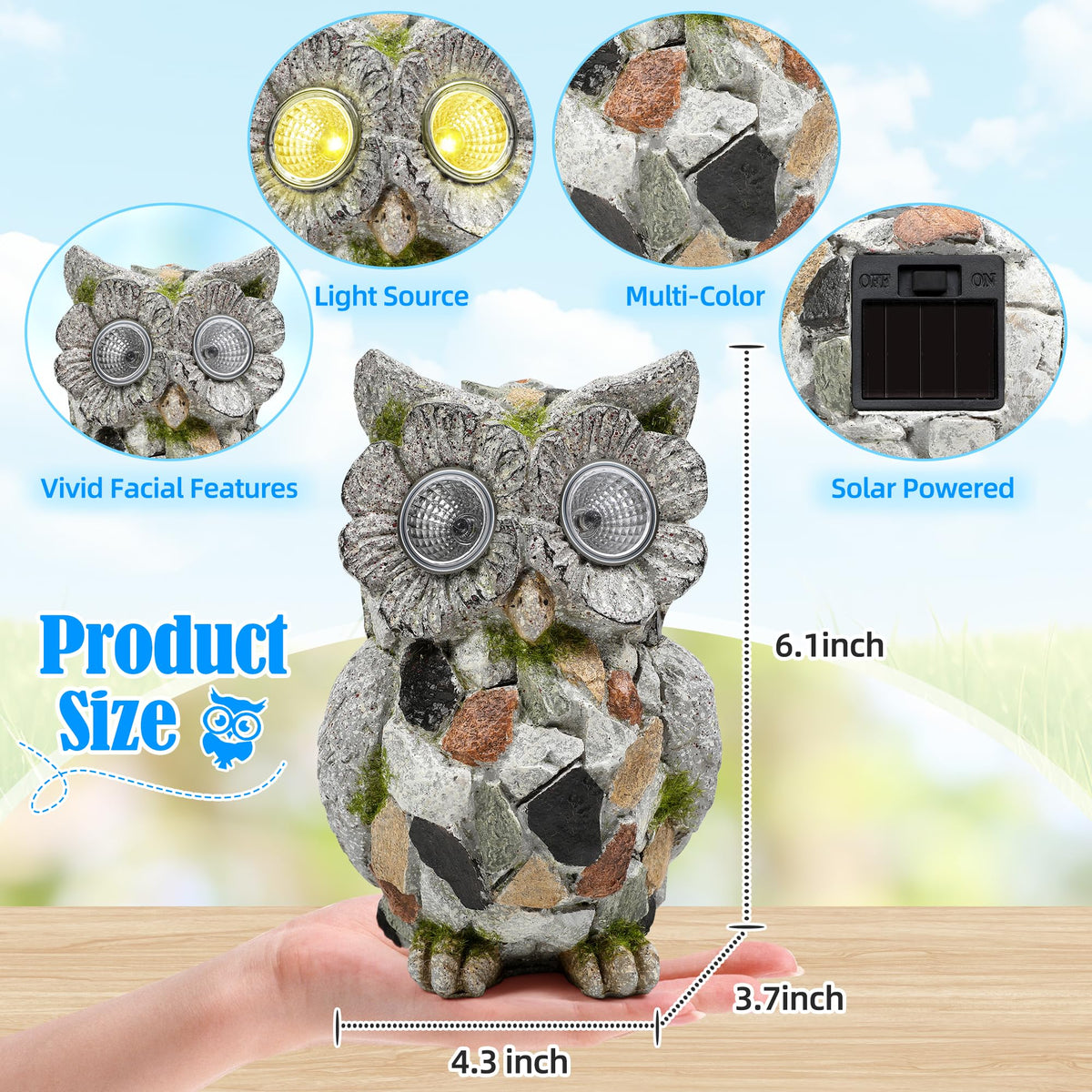 Xintim solar-eyed owl lights up softly in evenings