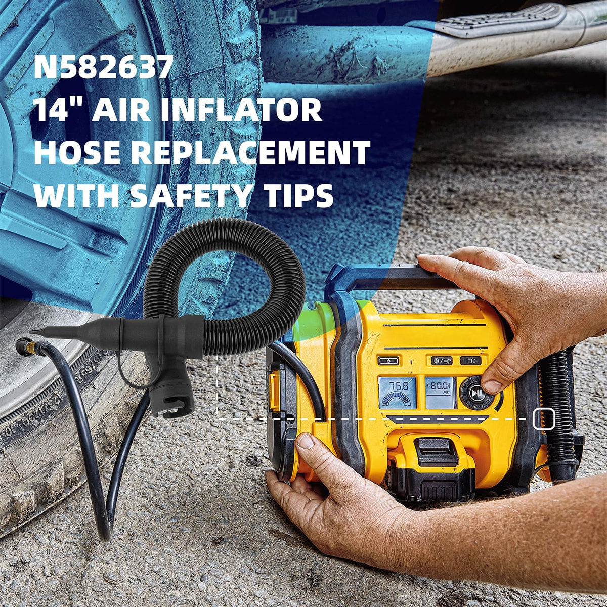 Xinxinlin N582637 DeWalt DCC020IB hose in professional workshop setup for efficient airflow.