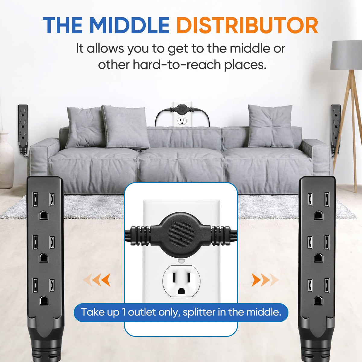 XINYIELE six-outlet cord powers multiple devices from a single strip