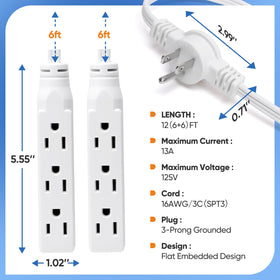 XINYIELE twin extension cord with dual side outlets to power multiple devices.