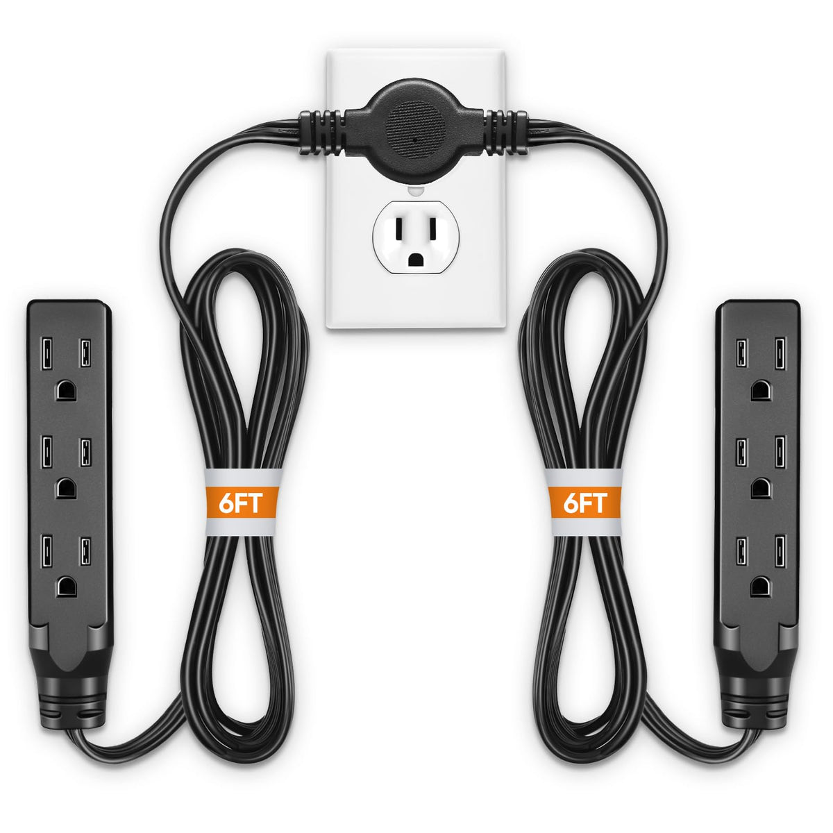 XINYIELE Twin Extension Cord Power Strip with 12ft reach behind furniture for clutter-free power
