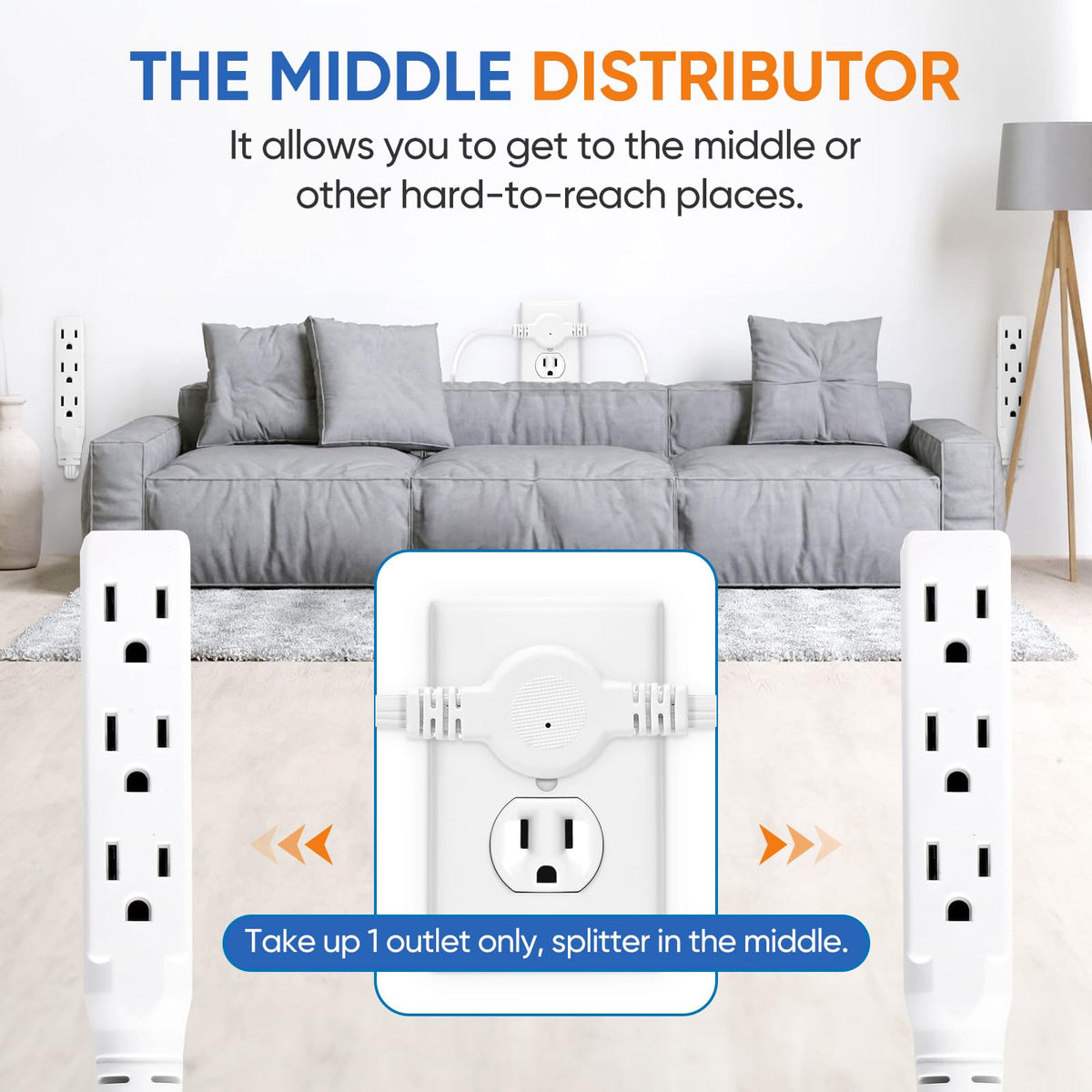 XINYIELE twin extension cord with six outlets on both sides for flexible charging.