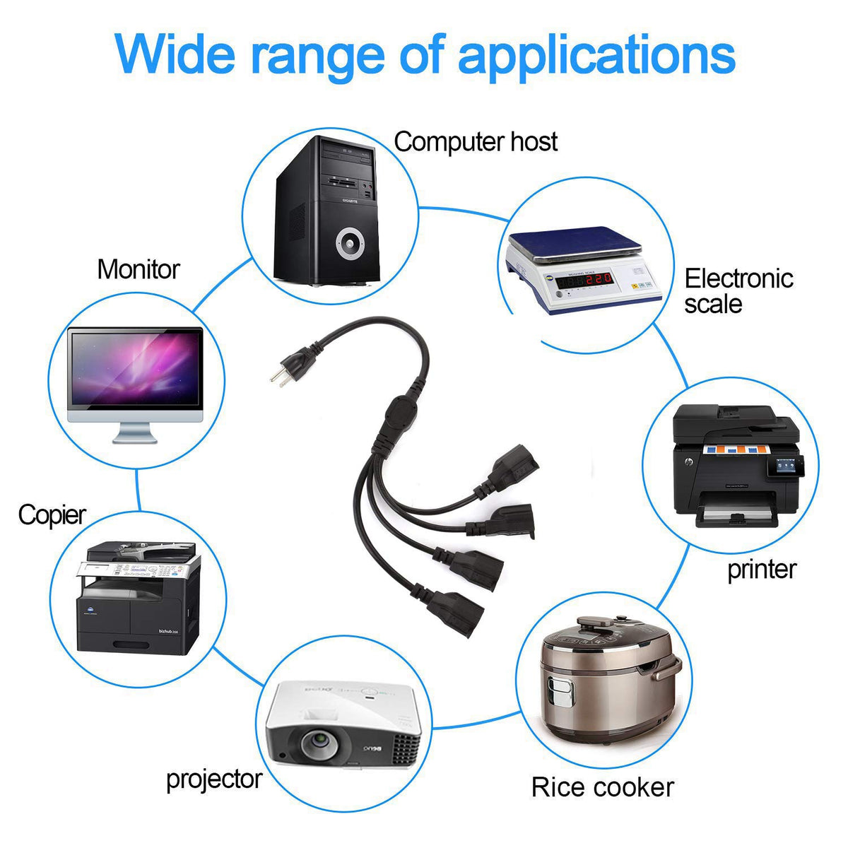 XINYUWIN 4-way power extender from a single outlet powers multiple devices.