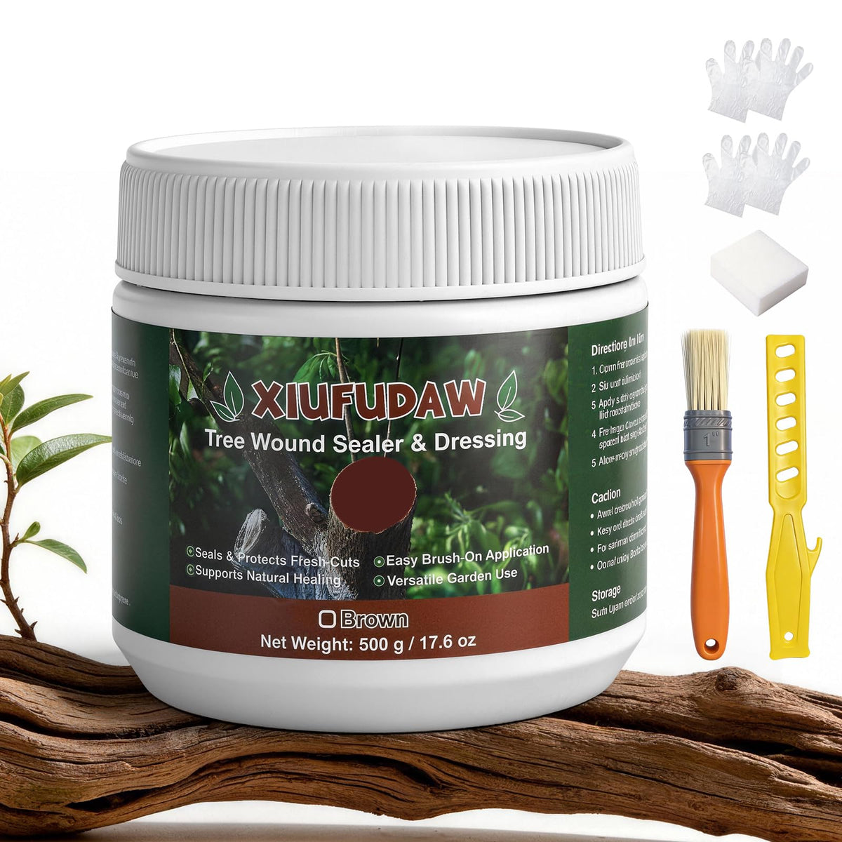 Xiufudaw Tree Wound Sealer container shows 500g paste for pruning wounds.