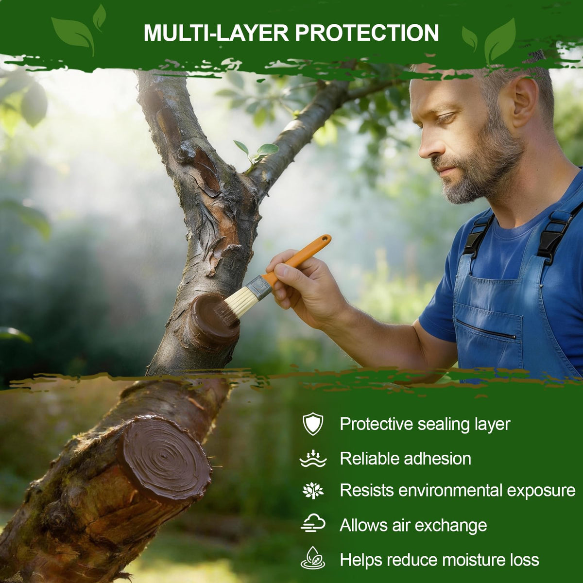 Xiufudaw Tree Wound Sealer outdoor scene shows protective bark coating.
