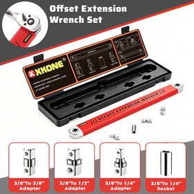 XKONE offset extension wrench with 1/4 square adapter supports precise small-bolt tasks.
