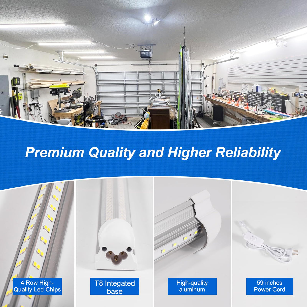 XLNYUUI LED shop light outputs 6500K daylight for precise tasks.