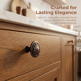 Xlroaafs bronze cabinet knob close-up shows durable finish.