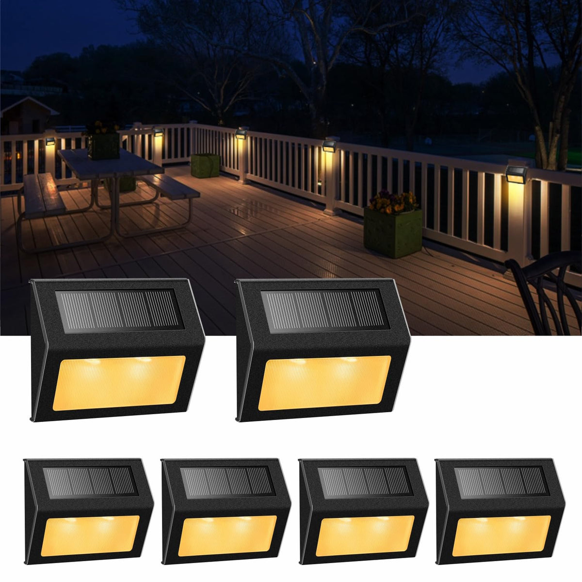 XLUX solar lights illuminate steps and decks with warm, subtle illumination