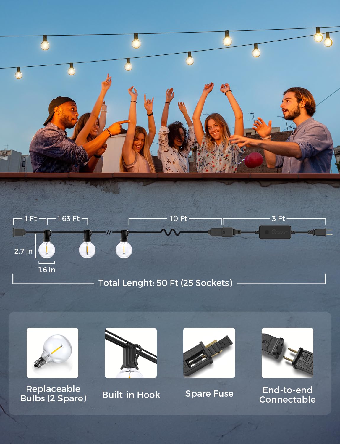 XMCOSY dimmable LED string lights with adjustable brightness